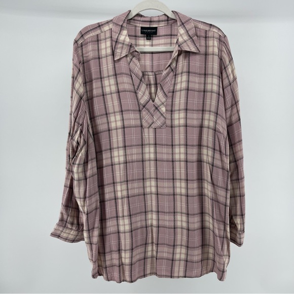 Lane Bryant Plaid Popover Blouse Top in Mauve/Cream, 100% Rayon, Women's 20 - Picture 1 of 7